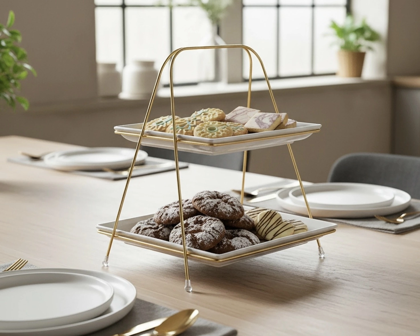 İKİ KATLI KARE PİRAMİT SUNUMLUK