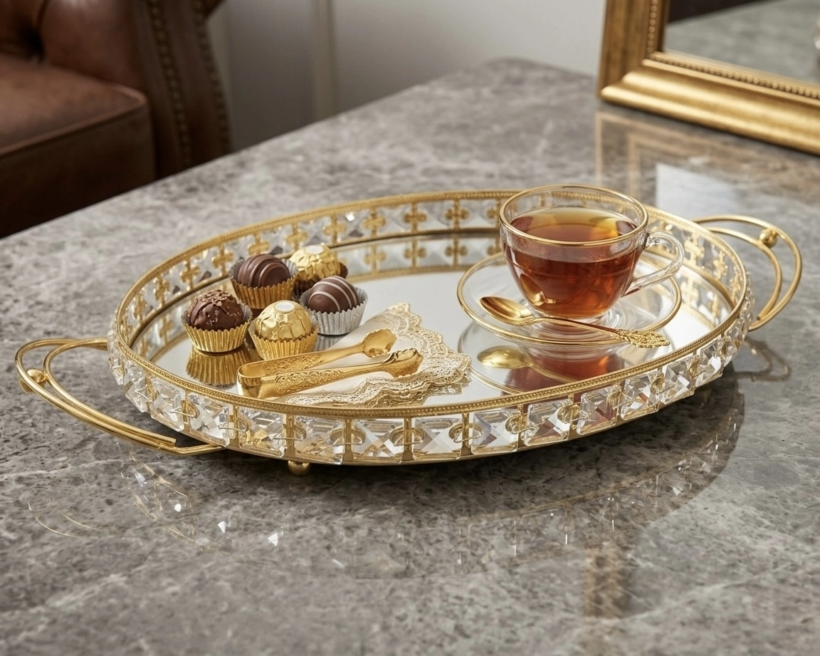 OVAL KULPLU KRİSTAL TEPSİ 36cm