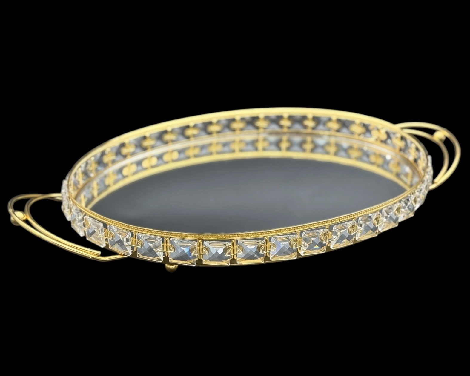 OVAL KULPLU KRİSTAL TEPSİ 36cm