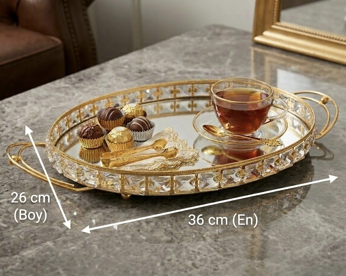 OVAL KULPLU KRİSTAL TEPSİ 36cm