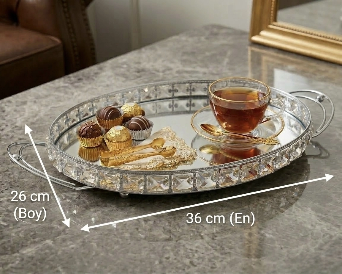 OVAL KULPLU KRİSTAL TEPSİ 36cm