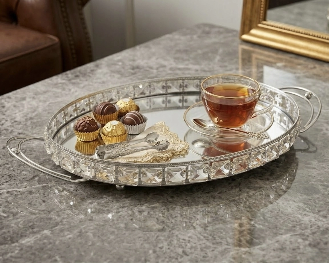 OVAL KULPLU KRİSTAL TEPSİ 36cm