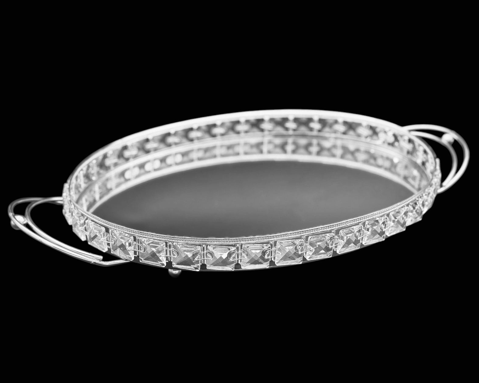 OVAL KULPLU KRİSTAL TEPSİ 36cm