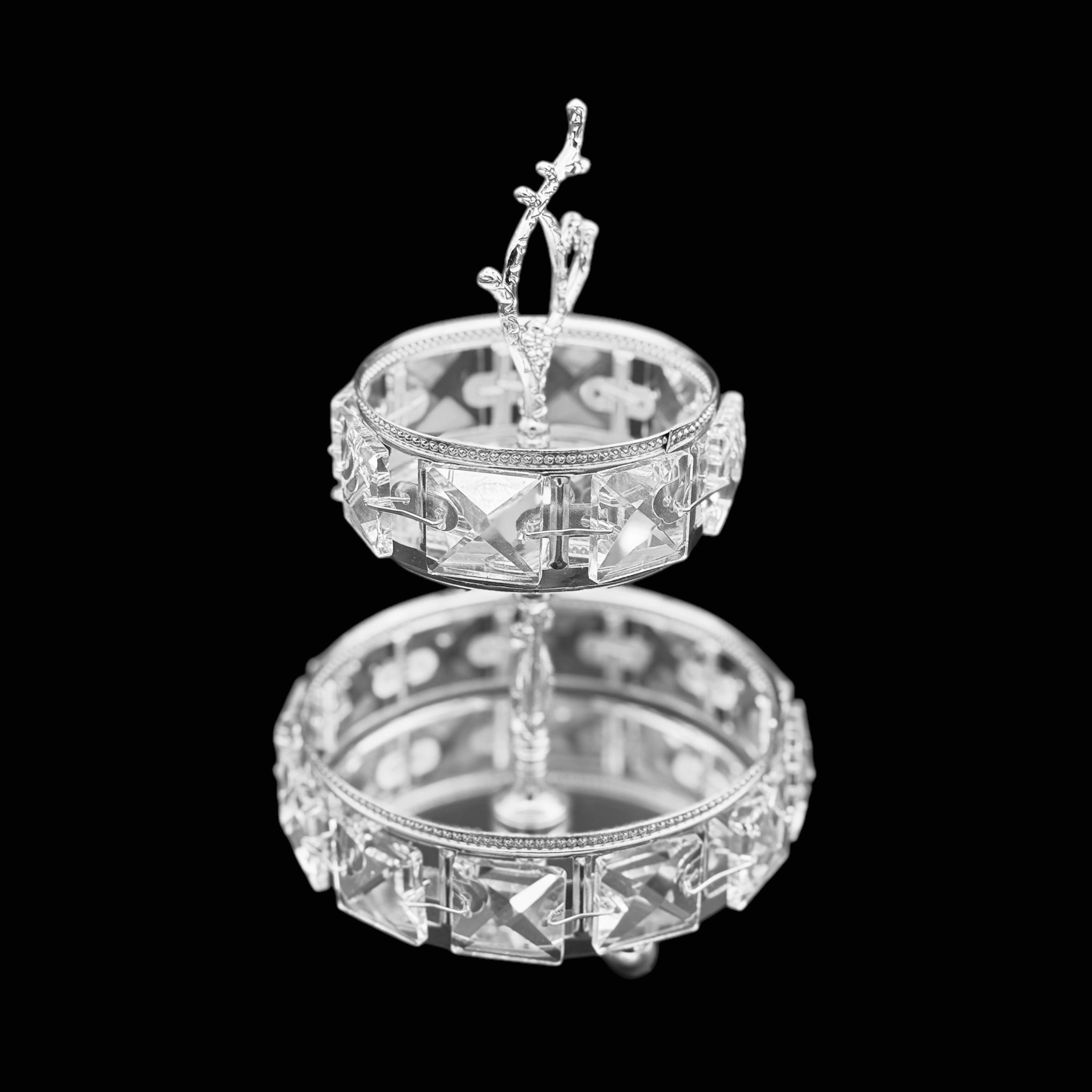 MİNİ YUVARLAK İKİ KATLI KRİSTAL SUNUMLUK