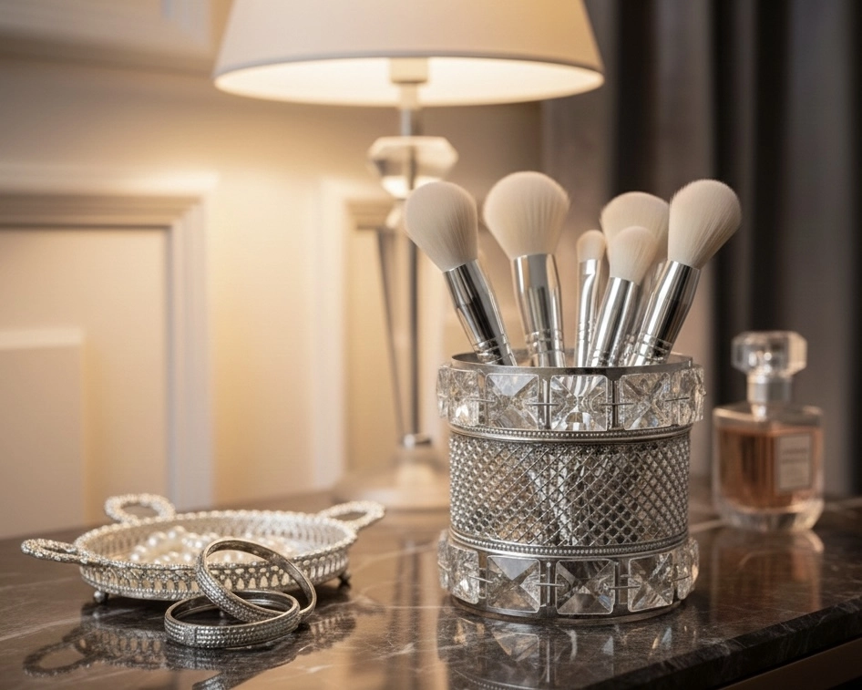 KRİSTAL DETAYLI MAKYAJ FIRÇALIK & ORGANİZER