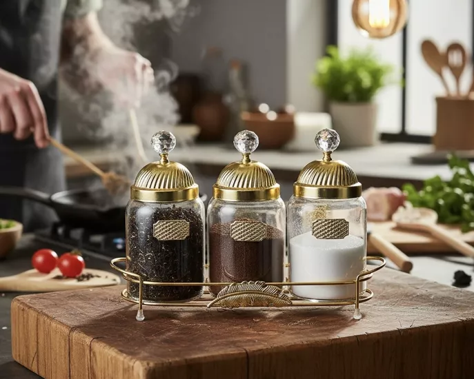 ÜÇLÜ LÜKS YAPRAK MODEL BAHARATLIK SETİ