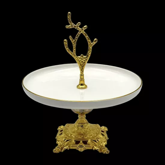 YUVARLAK PORSELEN AYAKLI SUNUMLUK 21cm