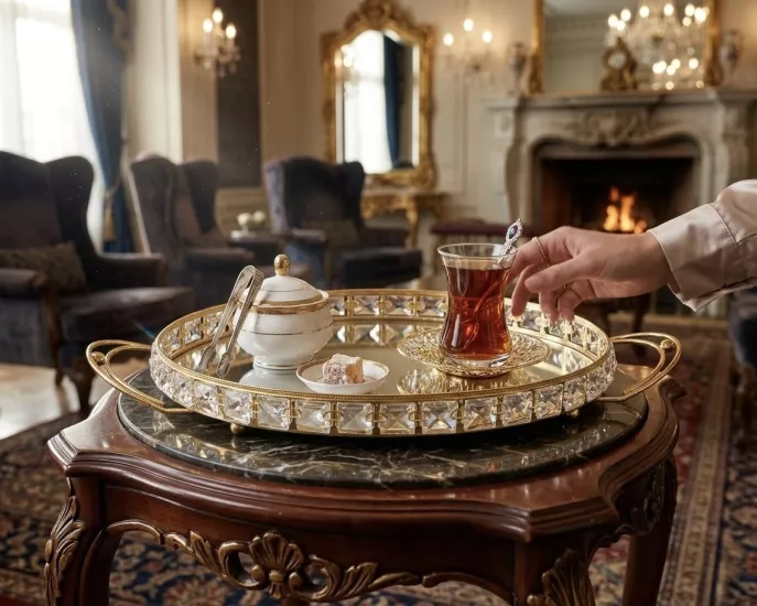 OVAL KULPLU KRİSTAL TEPSİ 36cm