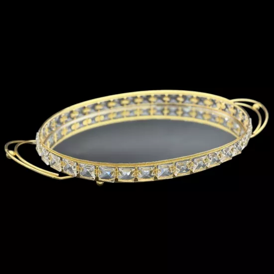 OVAL KULPLU KRİSTAL TEPSİ 36cm